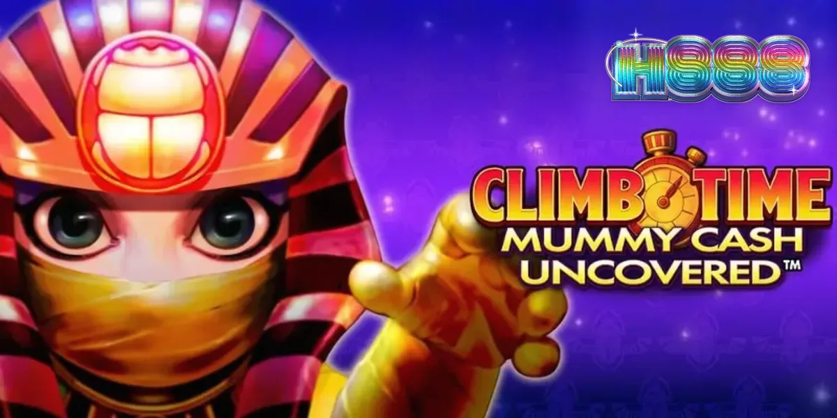 Tampilan visual slot Climb Time Mummy Cash Uncovered dengan latar malam Mesir yang modern.